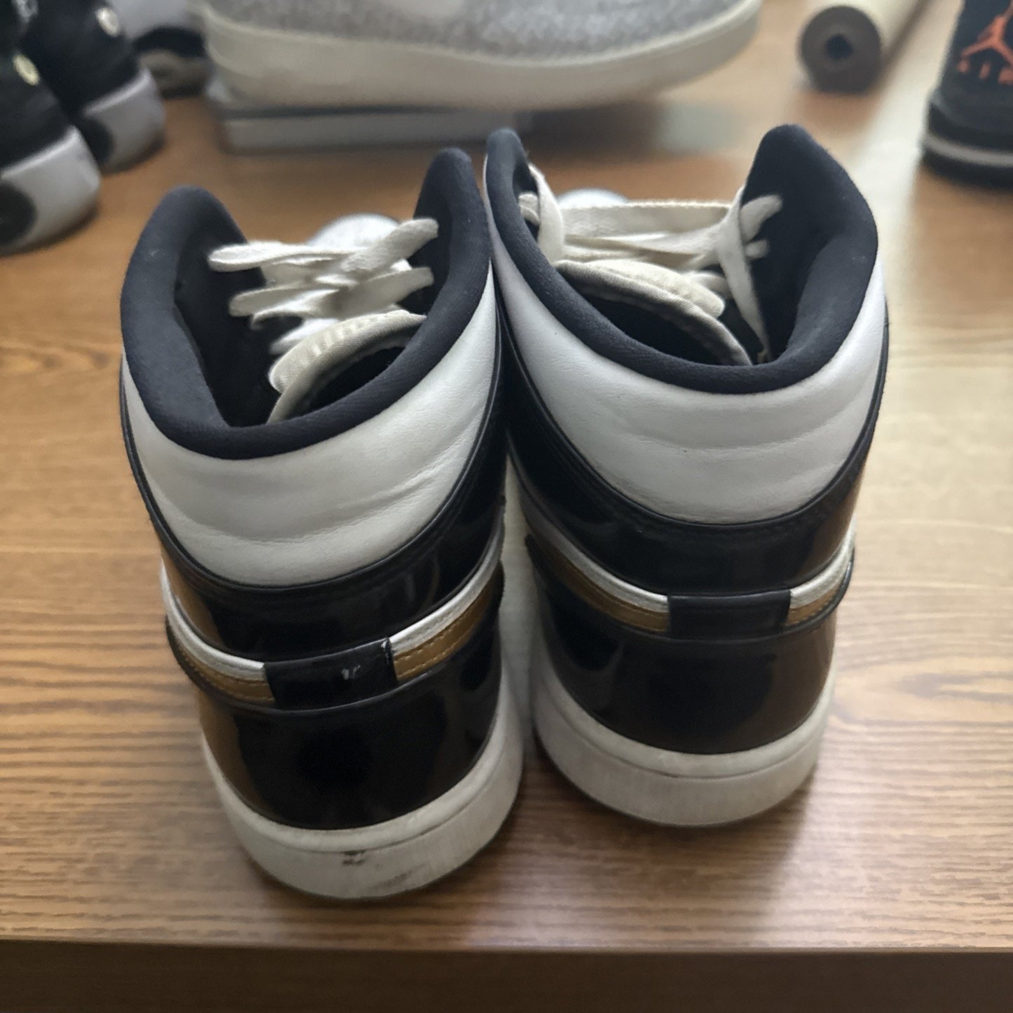 Size 9.5 - Jordan 1 Mid SE Patent Black Gold