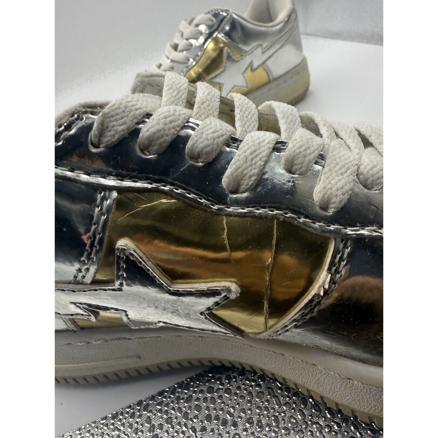 Size 8.5 Bapesta X Nigo Silver And Gold Bape Very Rare