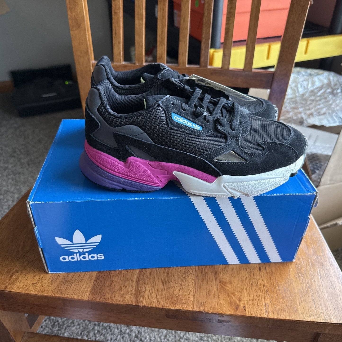 adidas Originals Women's Falcon Running Shoe, Black/Black/Shock Pink, 6 M US BS045