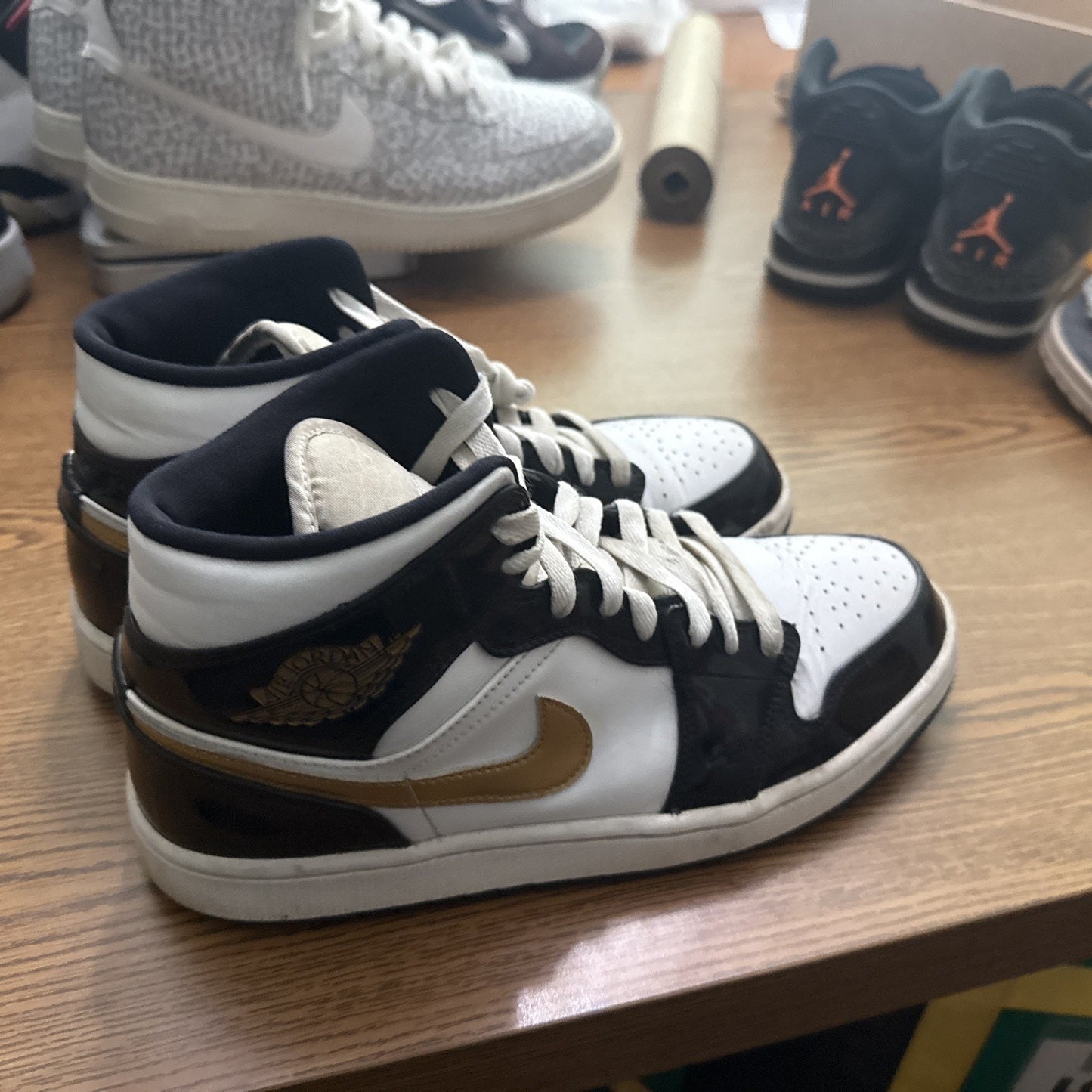 Size 9.5 - Jordan 1 Mid SE Patent Black Gold