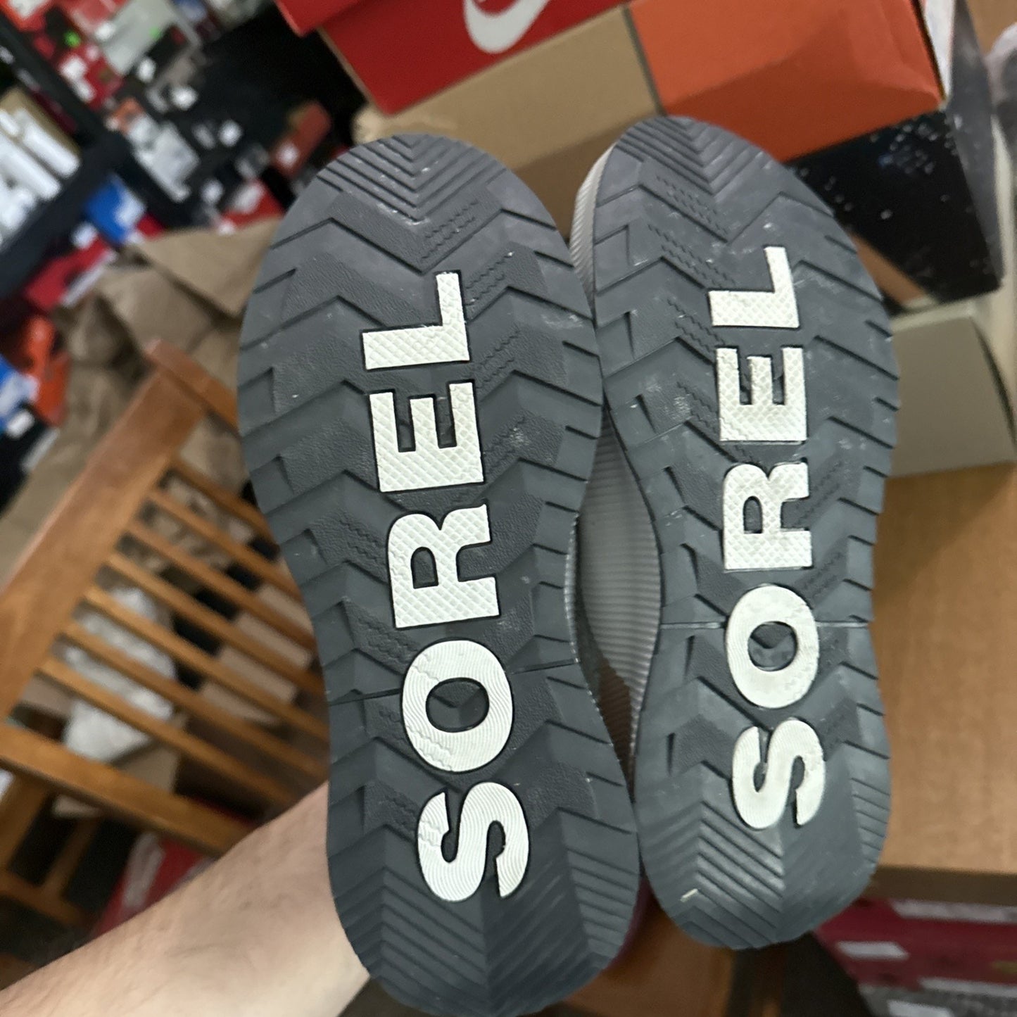 Sorel Out N About Duck Boots Gray Felt Tan Leather Womens Size 4