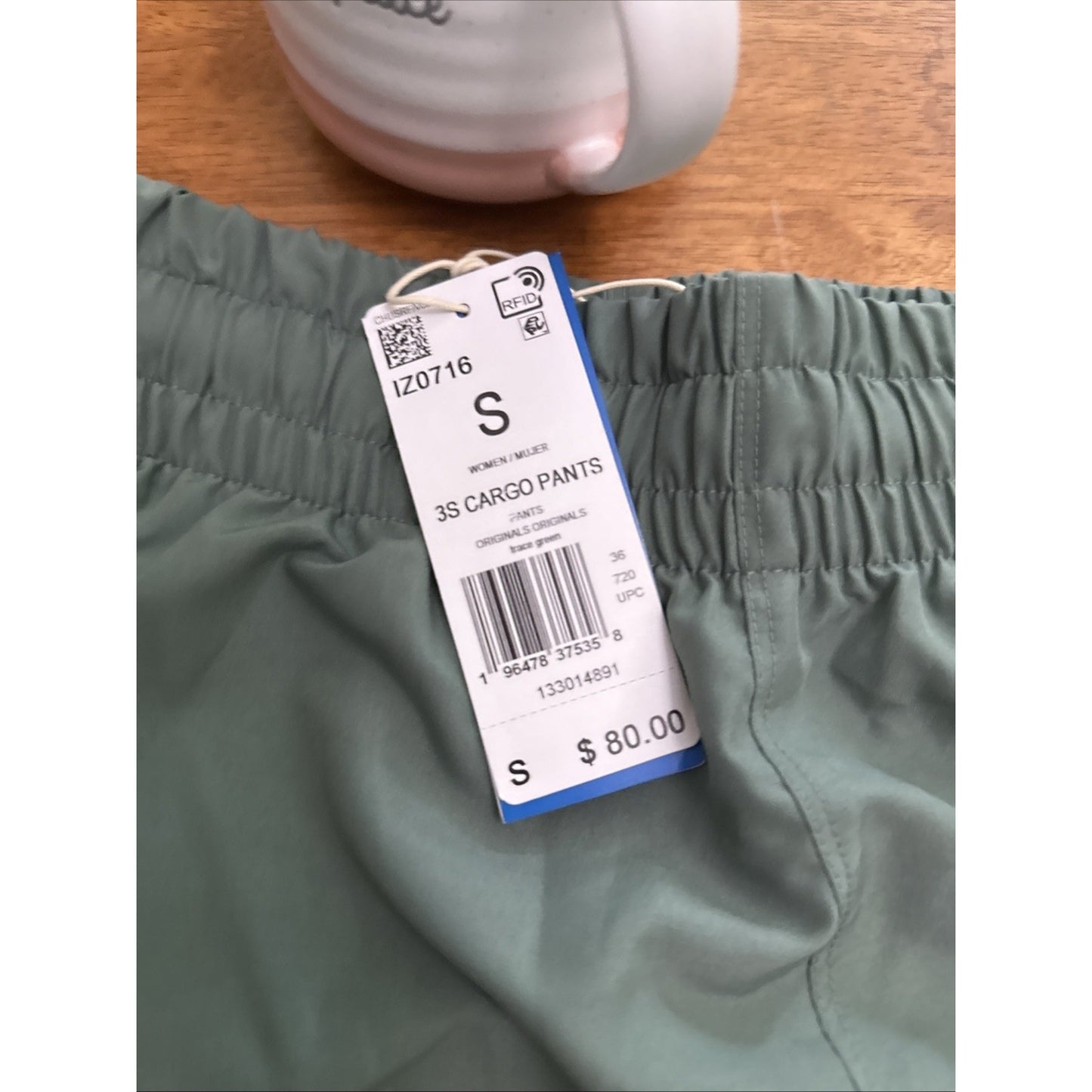 ADIDAS WOMEN'S 3S CARGO PANTS TRACE GREEN SIZE SMALL REG $80 NWT