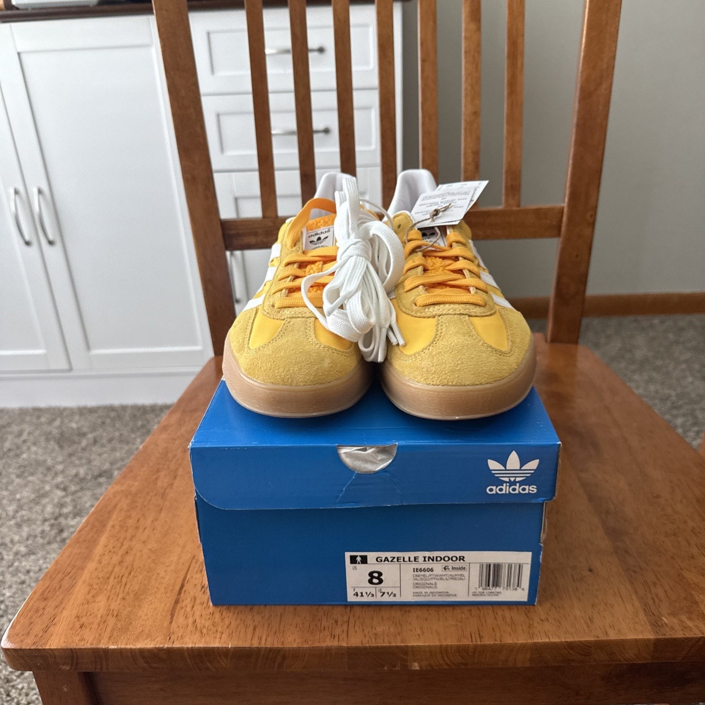Size 8 Adidas Men's Gazelle Indoor Crew Yellow/Cloud White BS034