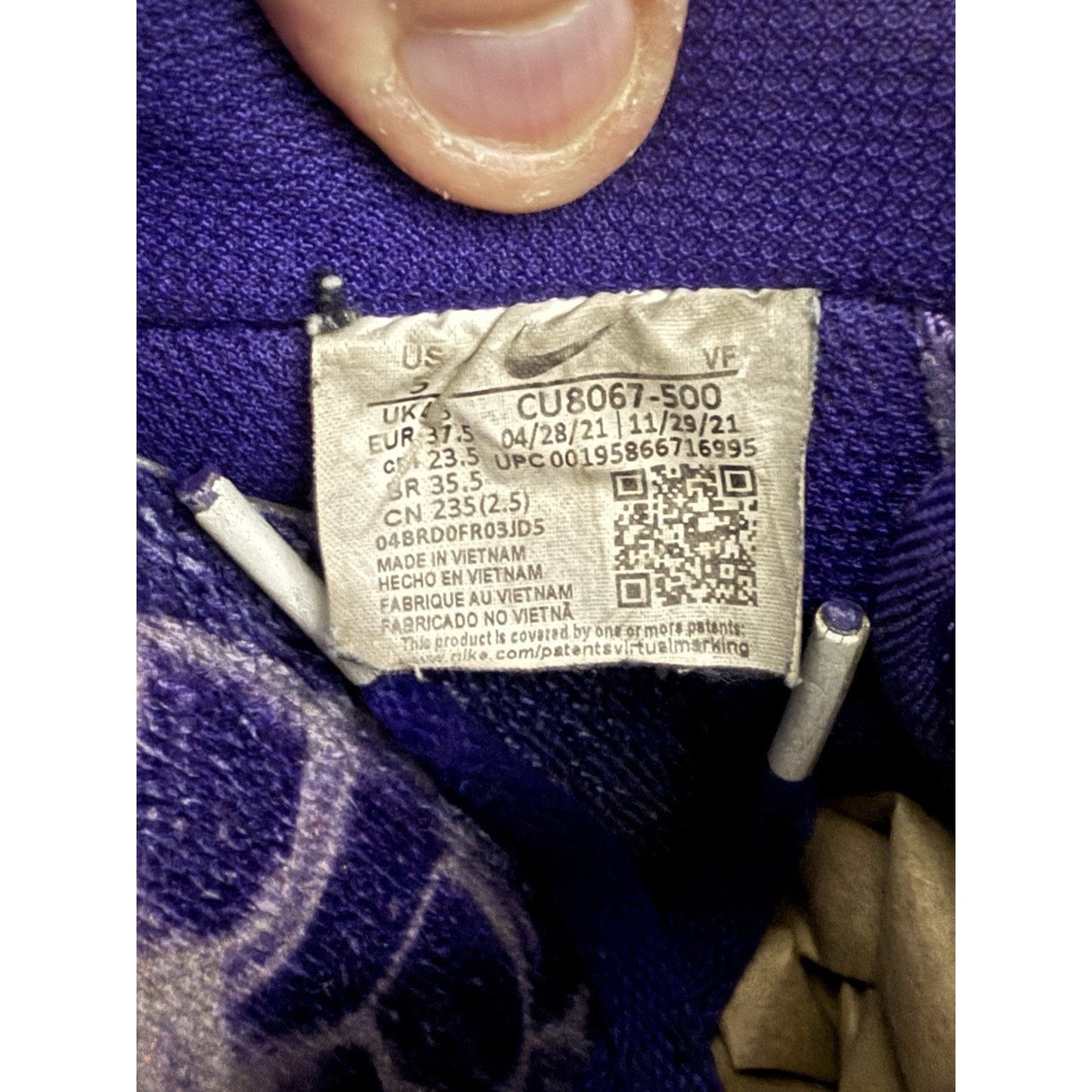 Size 5 - Nike Air Force 1 Low Purple Skeleton