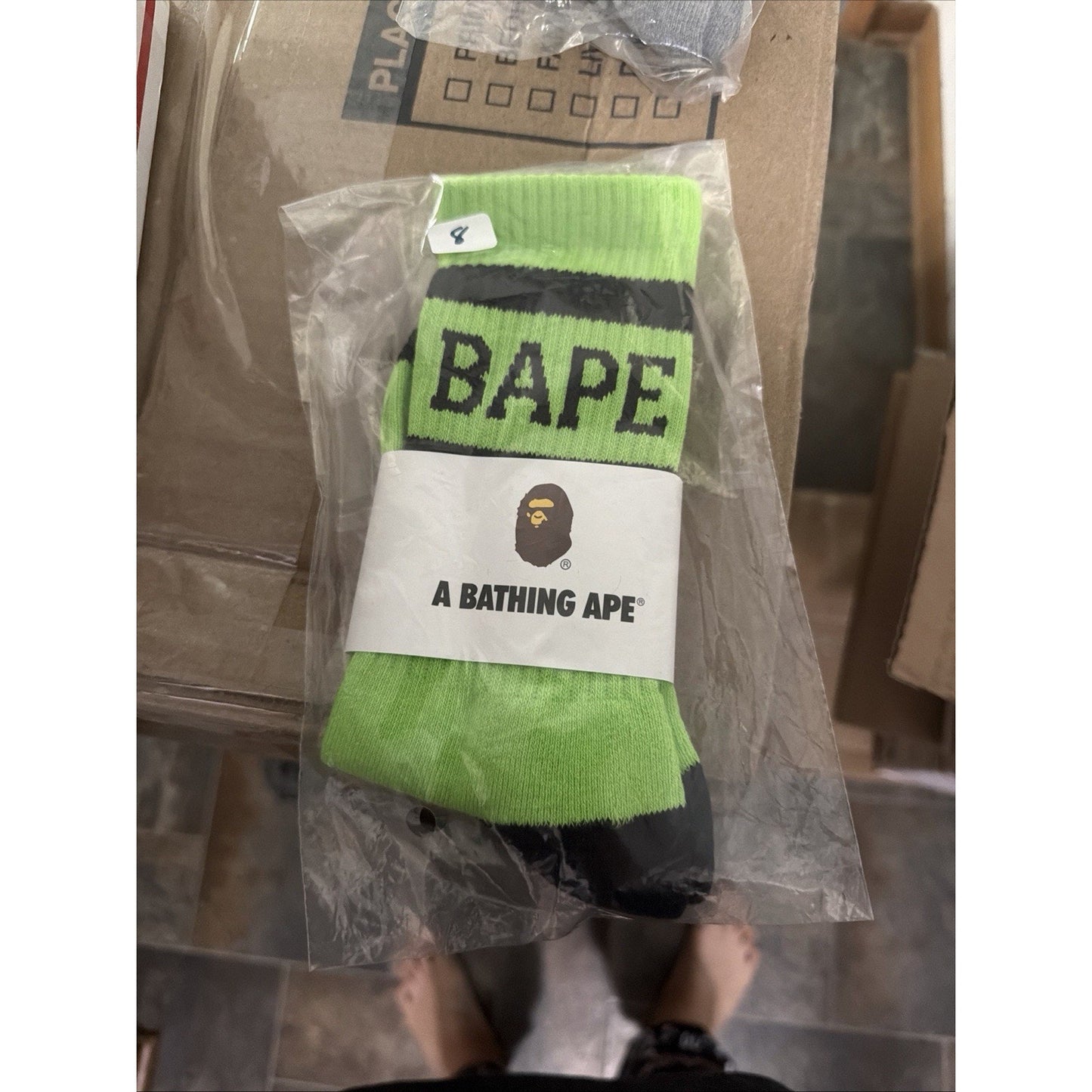 A Bathing Ape BAPE Neon Green Crew Socks