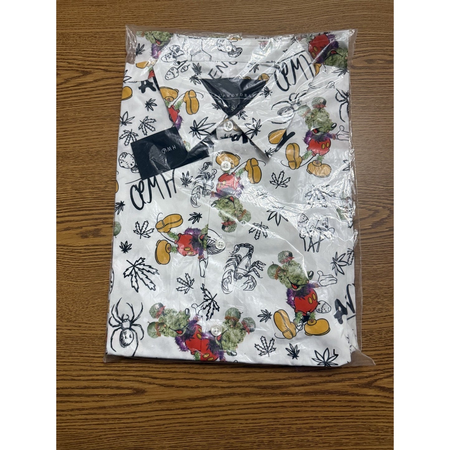 Halfway Dead Mens Multicolored white Mickey Mouse Button Up Shirt