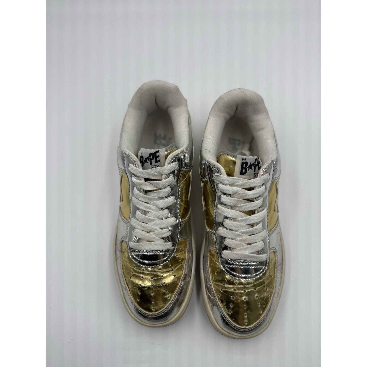 Size 8.5 Bapesta X Nigo Silver And Gold Bape Very Rare