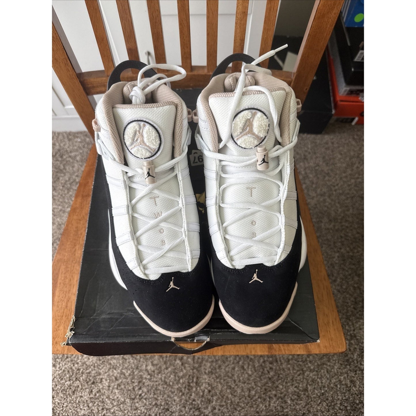 Nike Air Jordan 6 Rings Mens Size 11.5 White Fossil Stone Black 322992 112 BS232