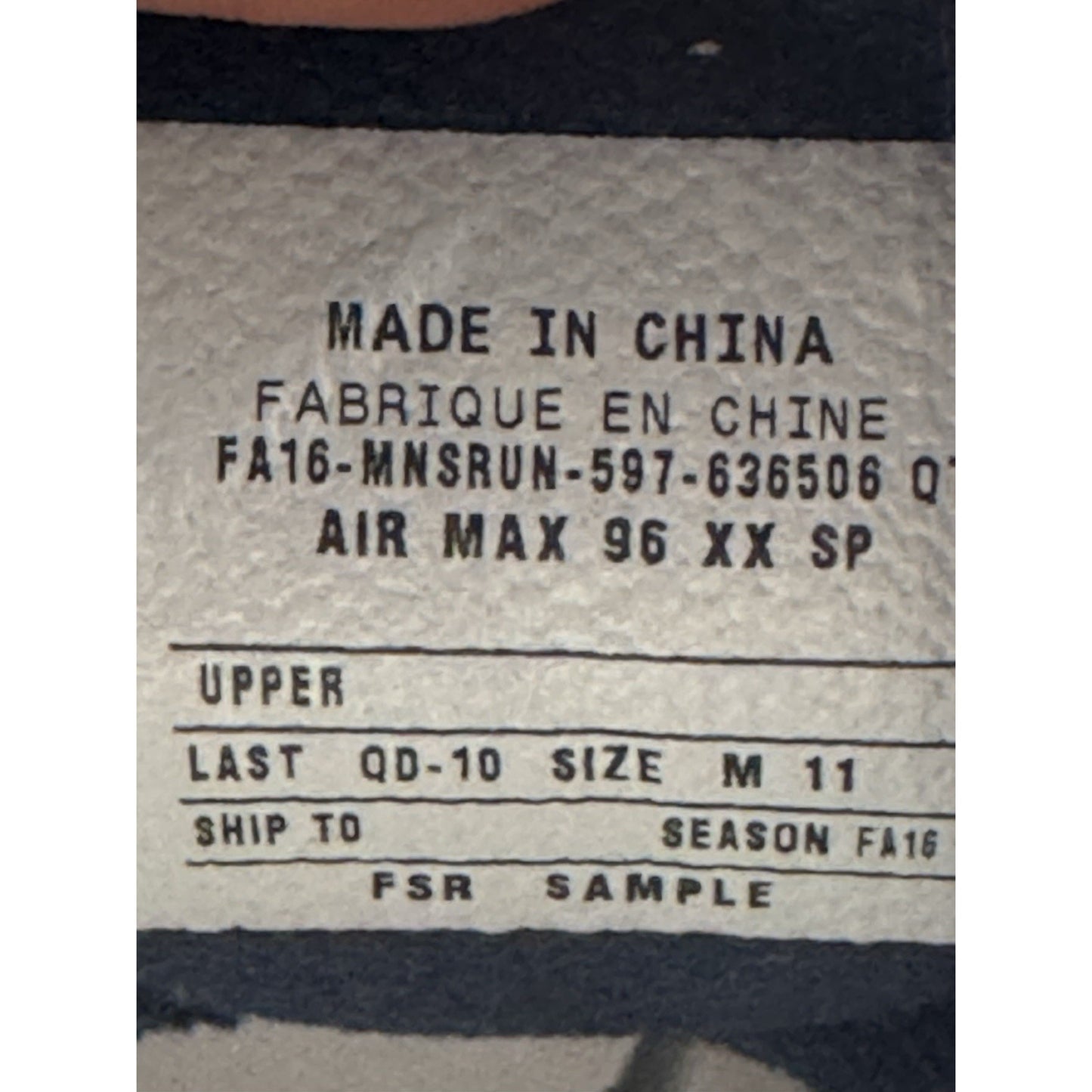 Size 11 Nike Air Max 96 FSR Sample