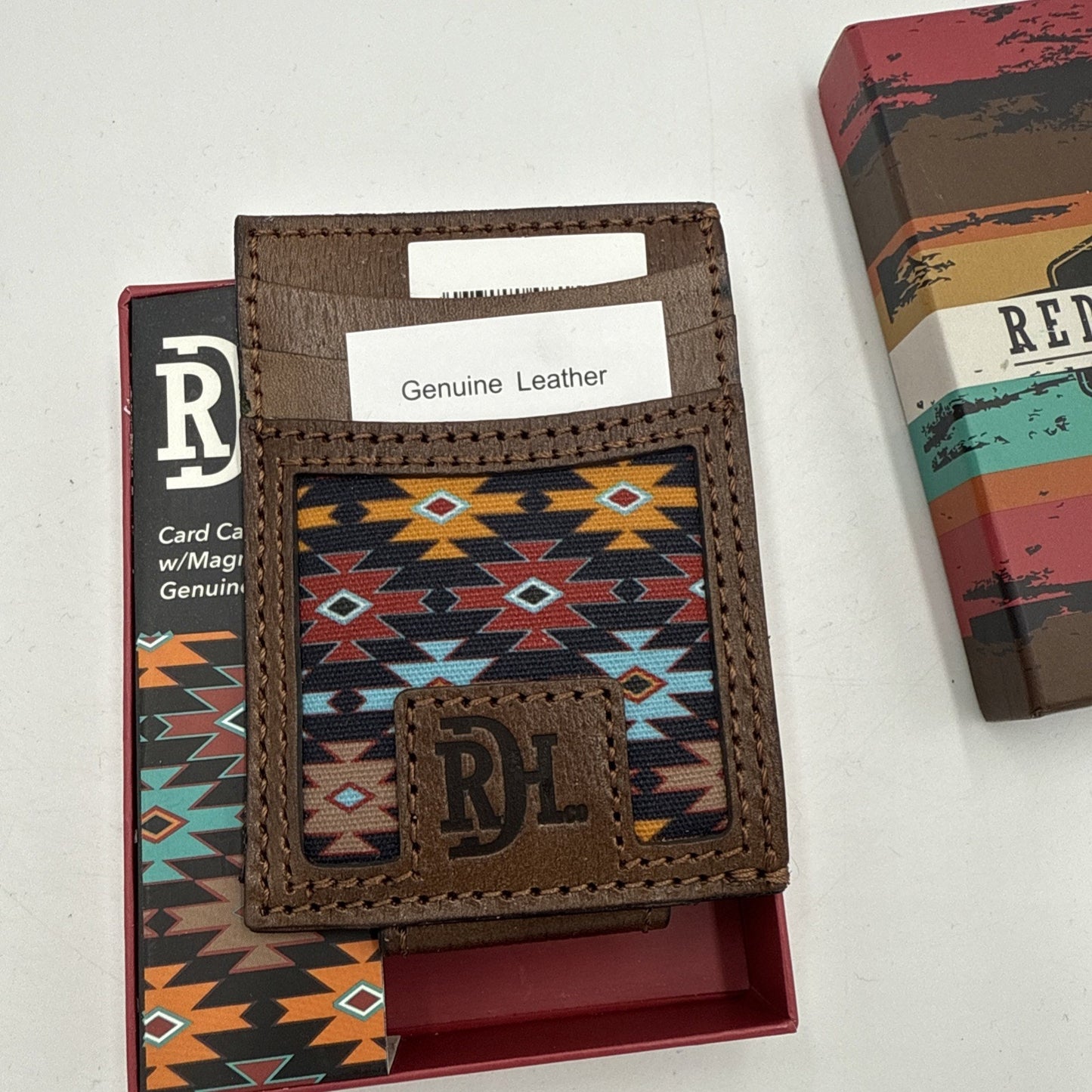 Red Dirt Hat Co Card Case Adult Brown Aztec Genuine Leather Magnetic Clip Wallet