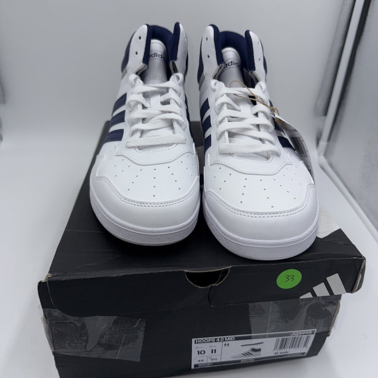 Size 10 - adidas Hoops 4.0 Mid White Dark Blue