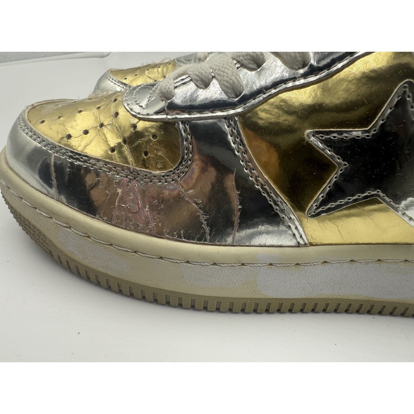 Size 8.5 Bapesta X Nigo Silver And Gold Bape Very Rare