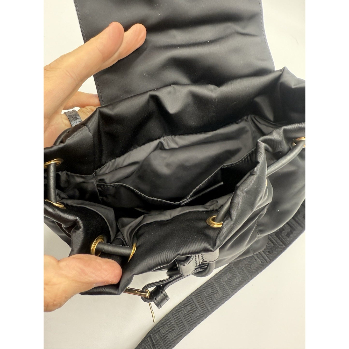 Versace Mini Nylon Medusa Drawstring Backpack Bag