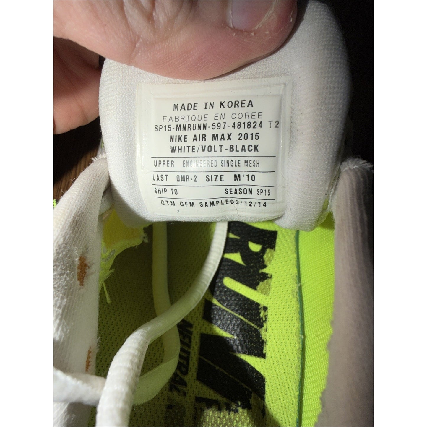 Size 10 - Nike Air Max 2015 White Volt CFM Sample Tagged