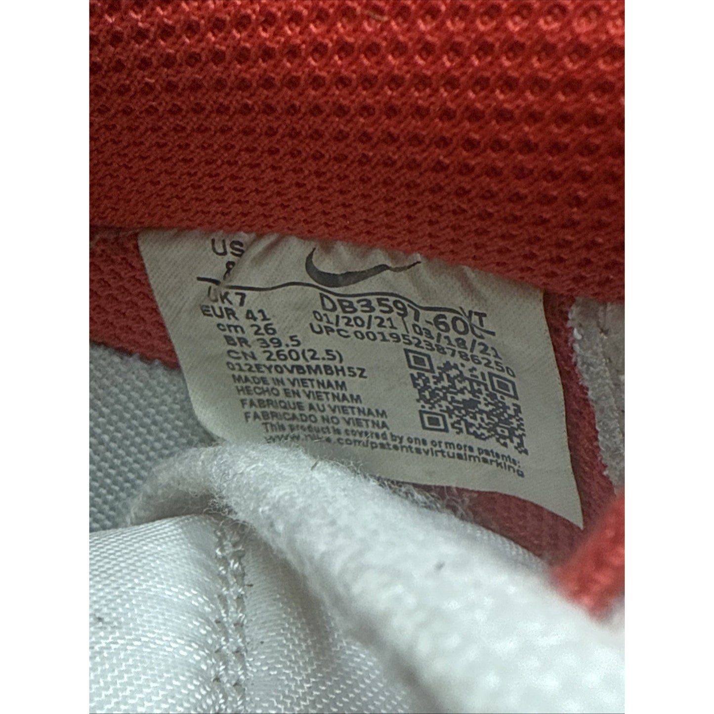 Size 8 - Nike Air Force 1 '07 LV8 First Use - University Red