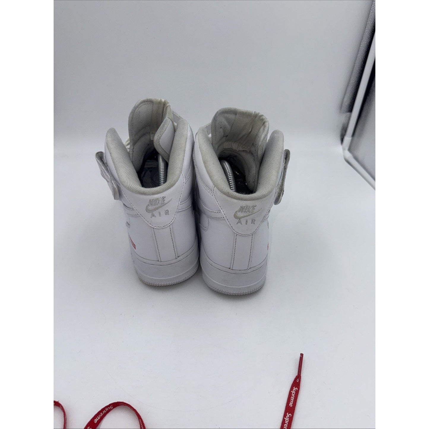 Size 9.5 - Nike Supreme x Air Force 1 Mid Box Logo - Triple White