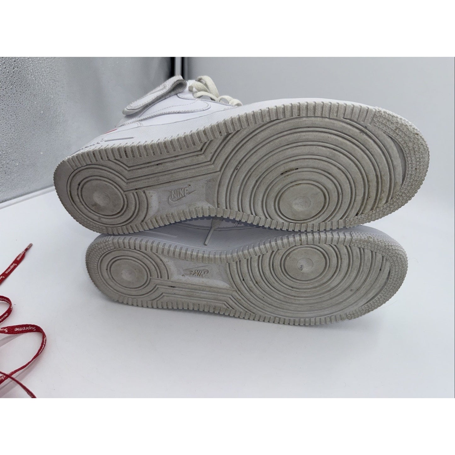 Size 9.5 - Nike Supreme x Air Force 1 Mid Box Logo - Triple White