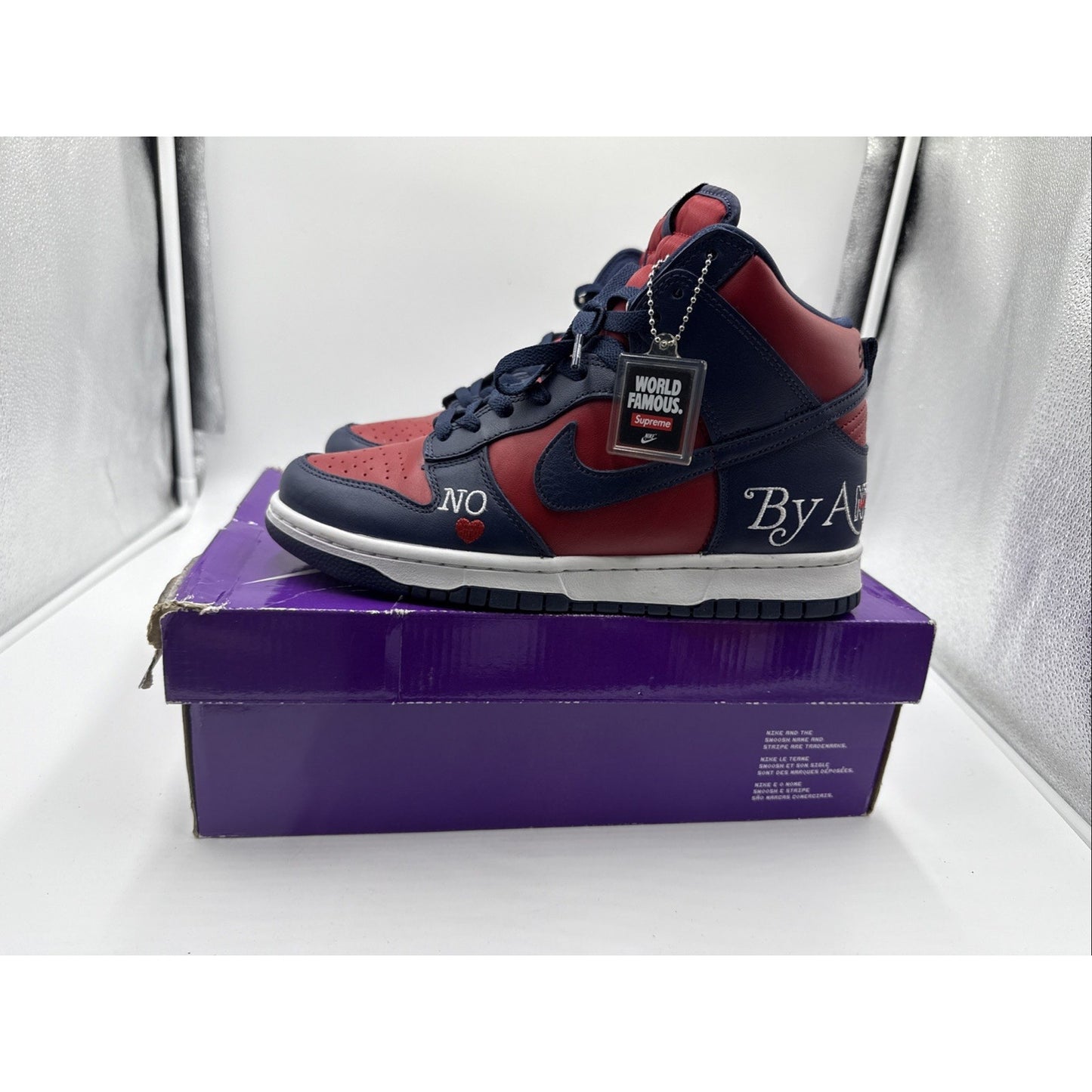 Size 8.5 - Nike Supreme x Dunk SB High By Any Means - Red Navy