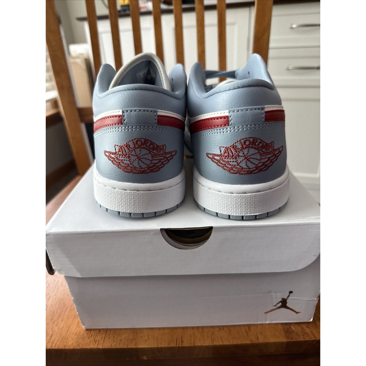 Size 12 Women's Air Jordan 1 Low Sail/Dune Red-Blue Grey-White BS084