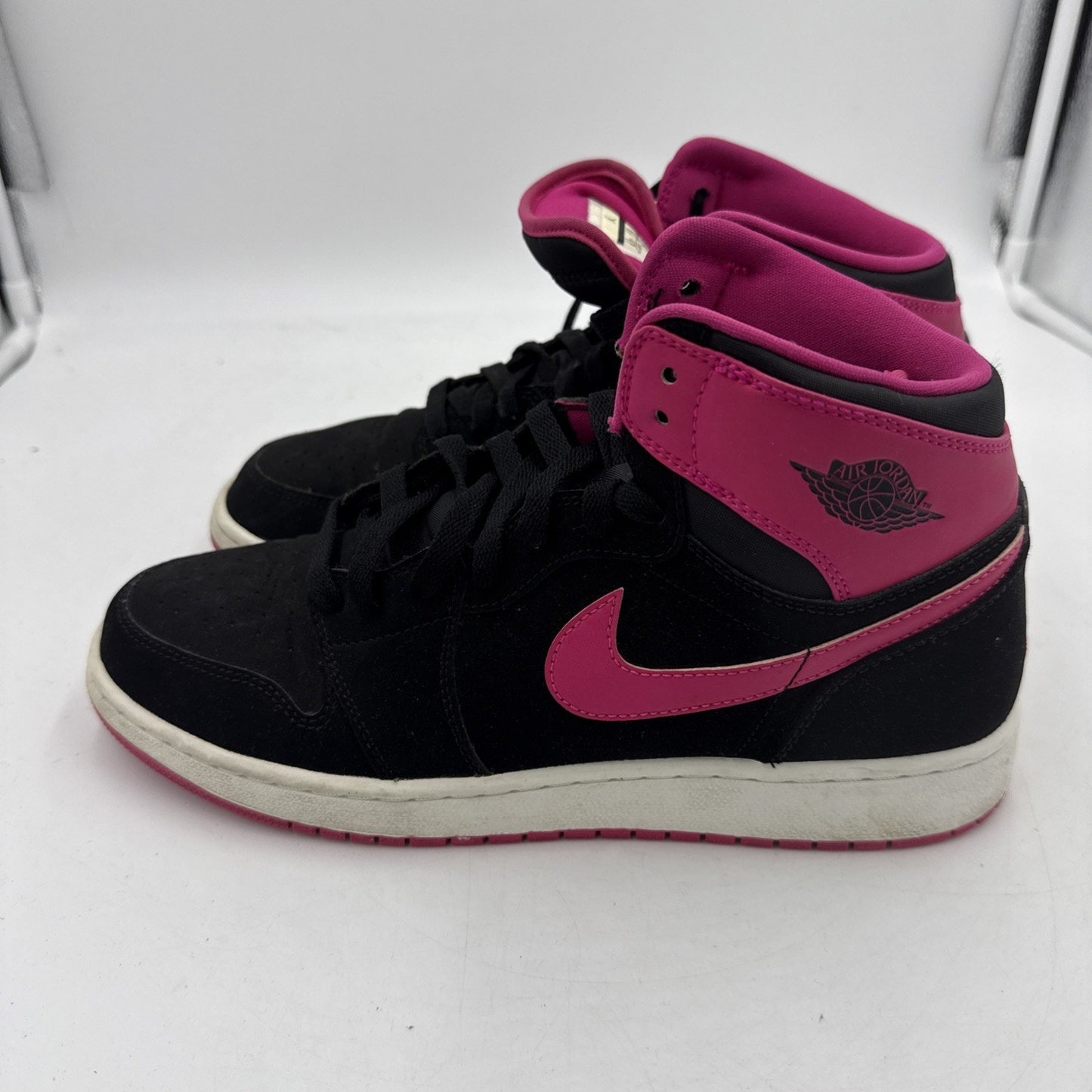 NIKE AIR JORDAN 1 RETRO HIGH 332148 008 GS BLACK 'VIVID PINK' US 8.5Y Women 10