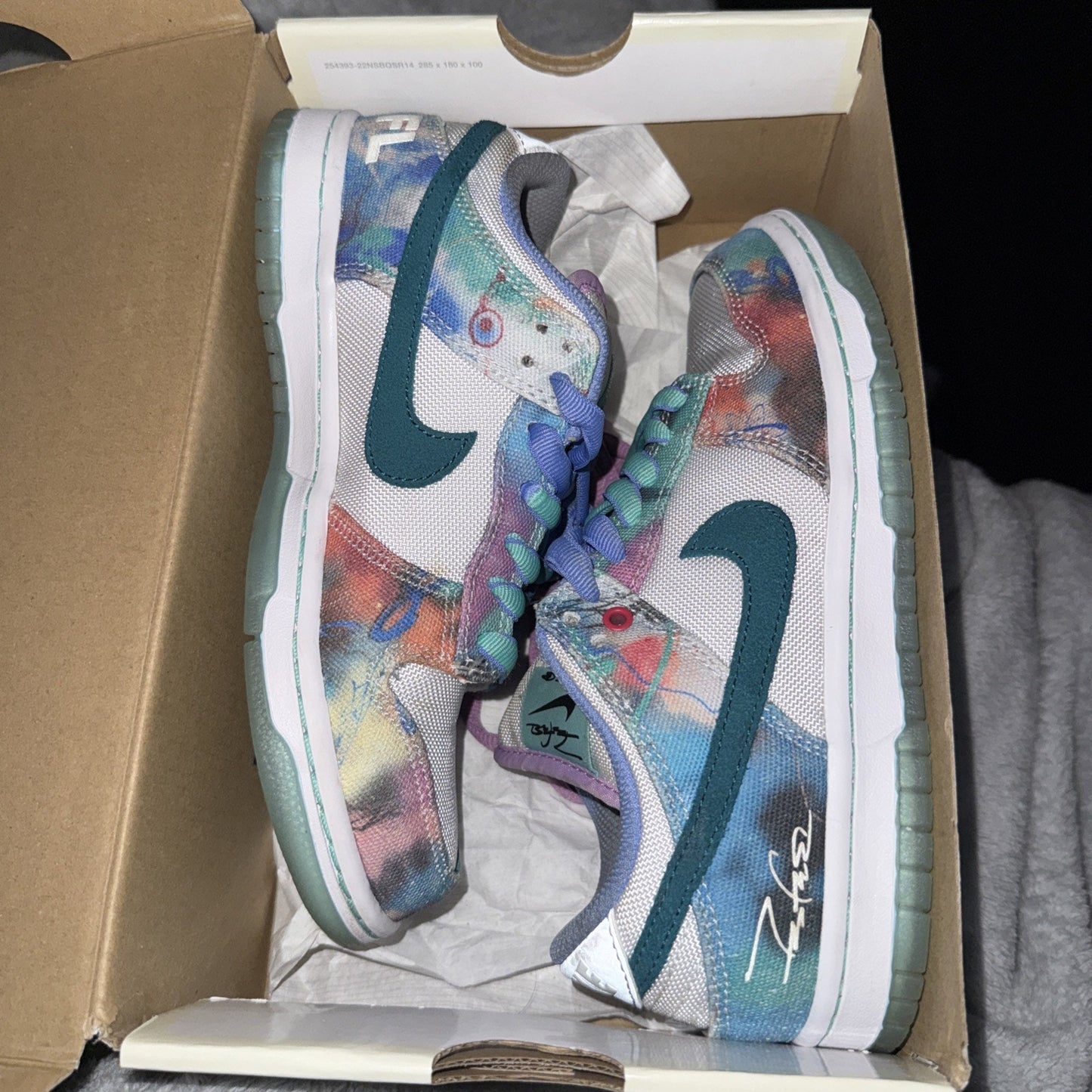 Size 4 - Futura Laboratories x Nike Dunk SB Low Bleached Aqua
