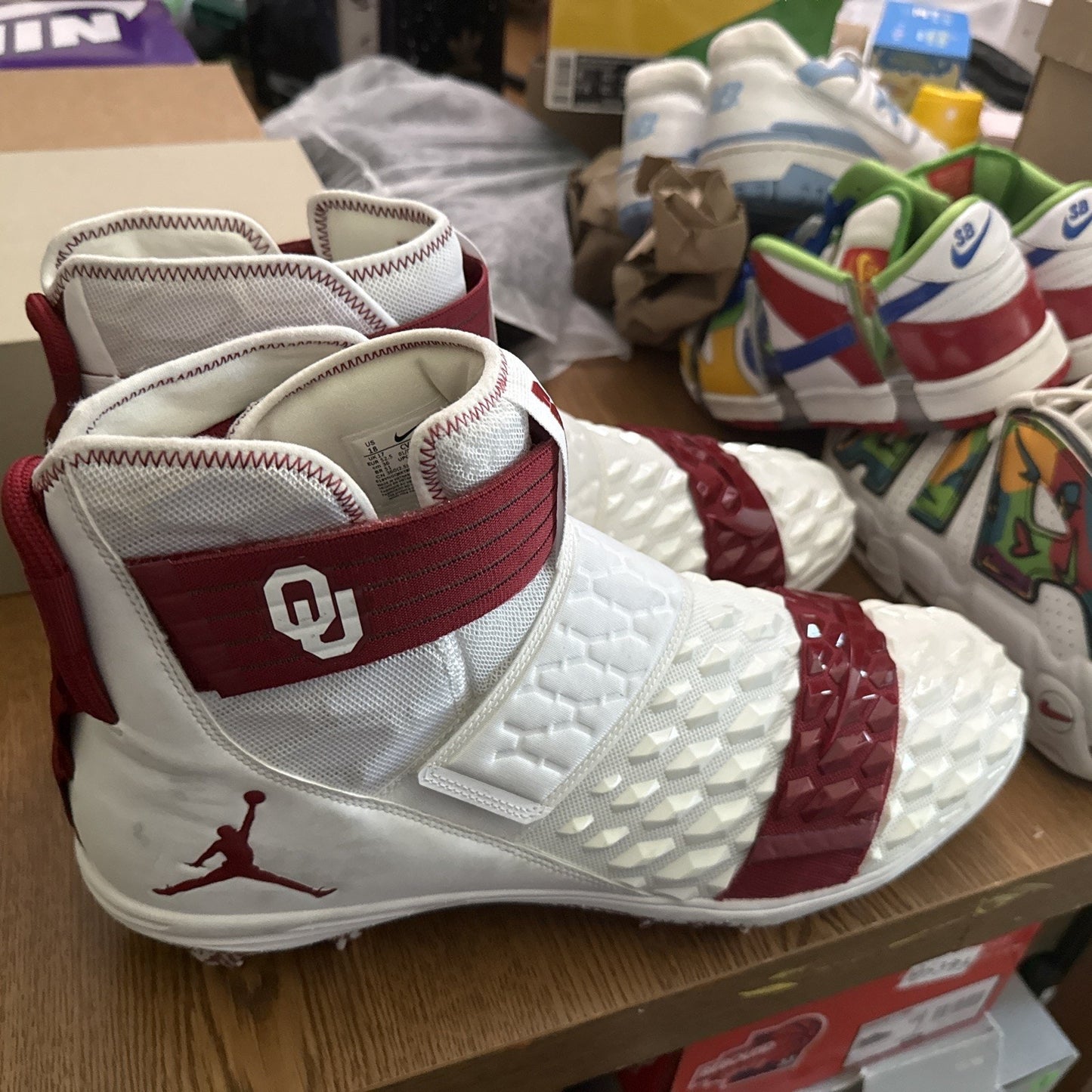 Size 18 Jordan Force Cleat Cv1665-100 Oklahoma University OU“Sample” Pair