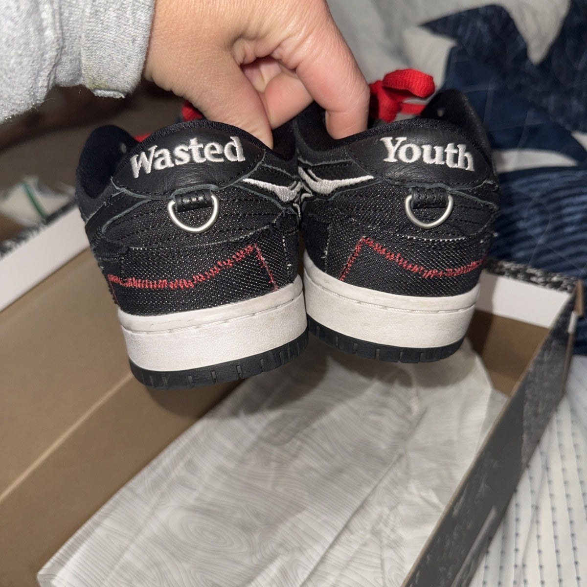 Size 7 - Wasted Youth x Nike Dunk SB Low Black Denim Special Box