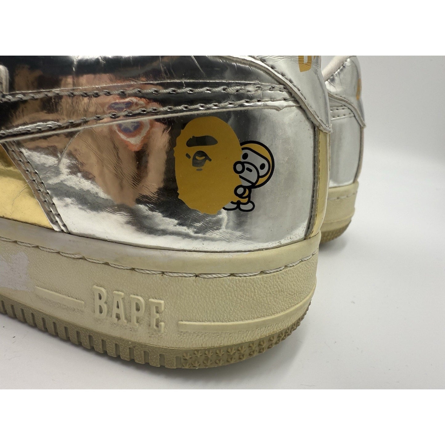Size 8.5 Bapesta X Nigo Silver And Gold Bape Very Rare