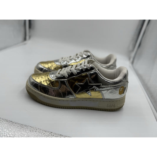 Size 8.5 Bapesta X Nigo Silver And Gold Bape Very Rare
