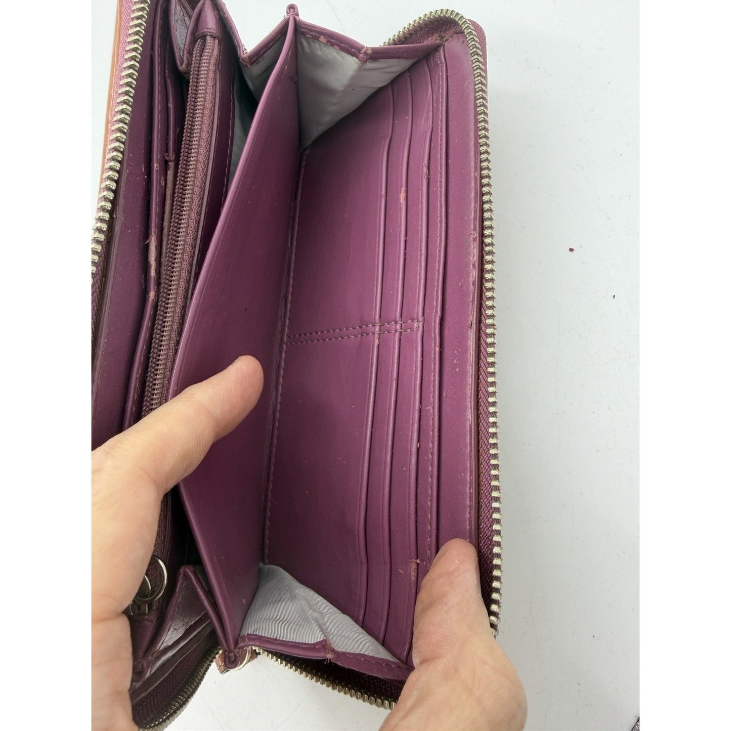 Coach Signature Brown Embossed Patent Wallet