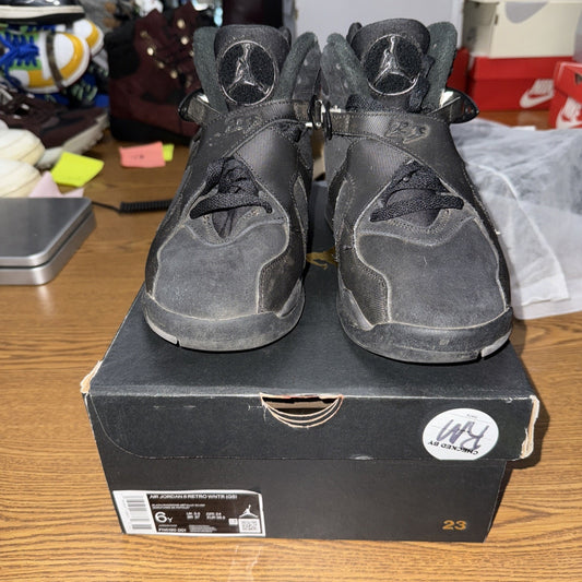 Size 6 Big Kid's Jordan 8 Retro WNTR Blck/Gunsmoke-Metallic Silver (FN5190 001)