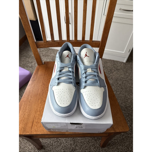 Size 12 Women's Air Jordan 1 Low Sail/Dune Red-Blue Grey-White BS084