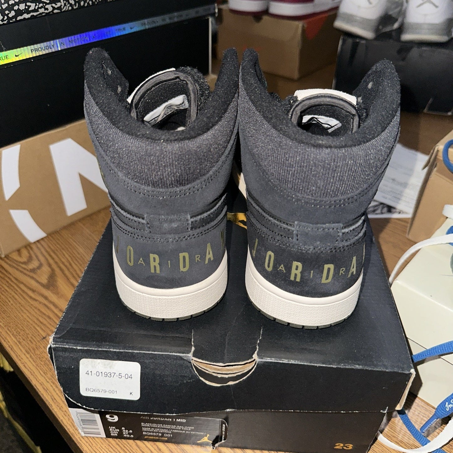 Size 9 - Air Jordan 1 Retro Mid Black Olive Canvas