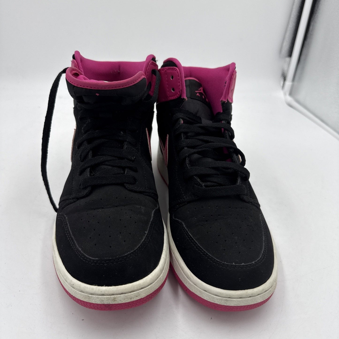 NIKE AIR JORDAN 1 RETRO HIGH 332148 008 GS BLACK 'VIVID PINK' US 8.5Y Women 10
