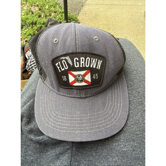 FLO GROWN TRUCKER HAT CAP ADJUSTABLE SNAPBACK BLACK GRAY