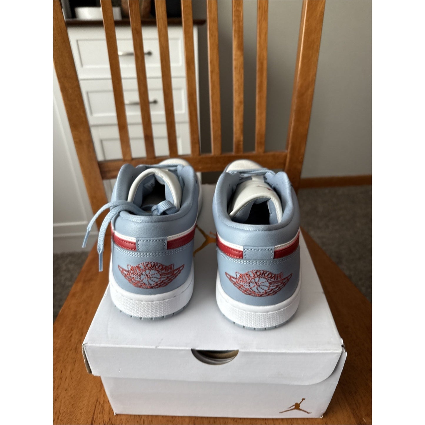 Size 12 Women's Air Jordan 1 Low Sail/Dune Red-Blue Grey-White BS088