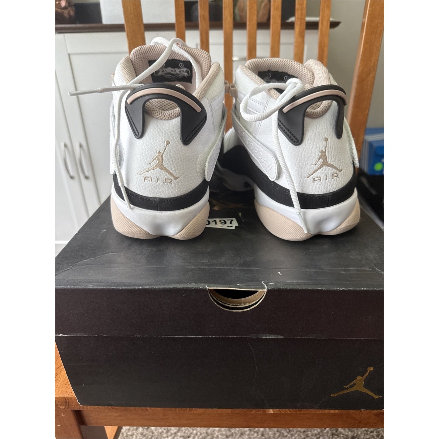 Nike Air Jordan 6 Rings Mens Size 11.5 White Fossil Stone Black 322992 112 BS232