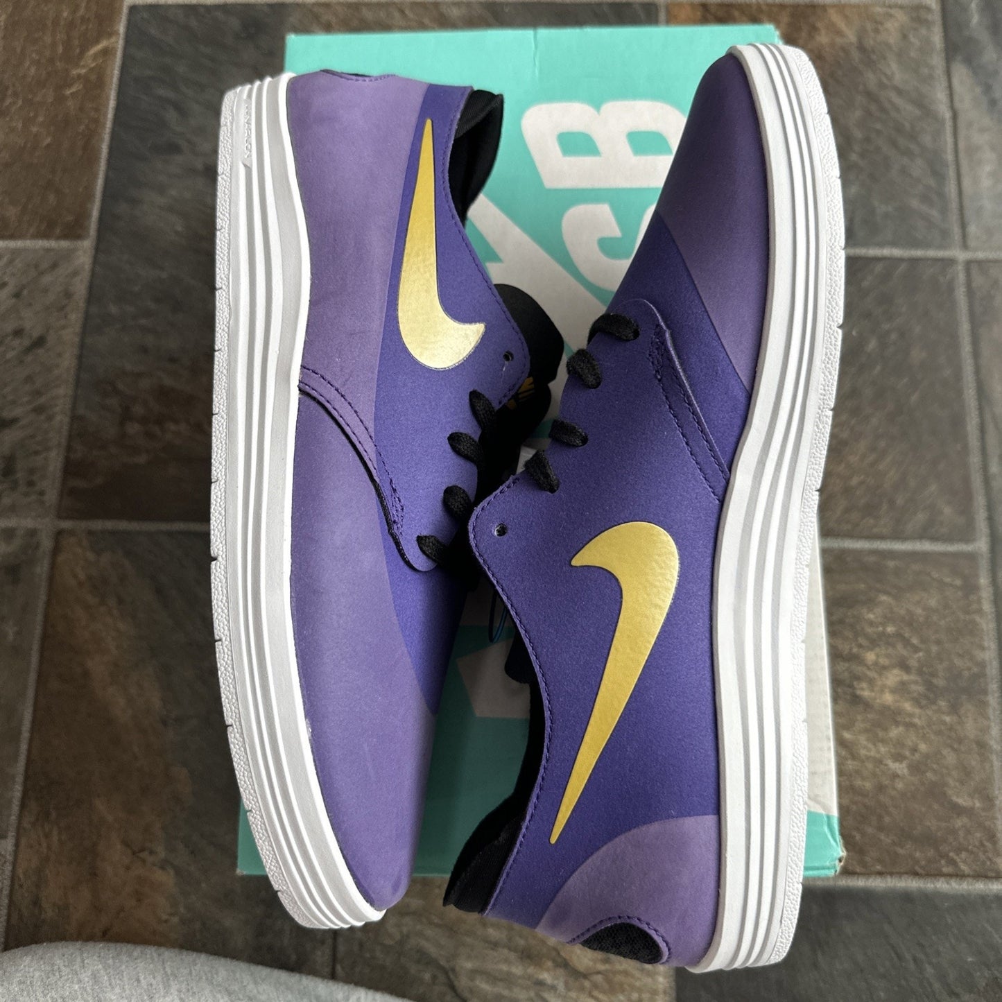 Nike SB Lunar OneShot Purple Yellow Men’s 11 Skate Shoes Lakers Vikings LSU