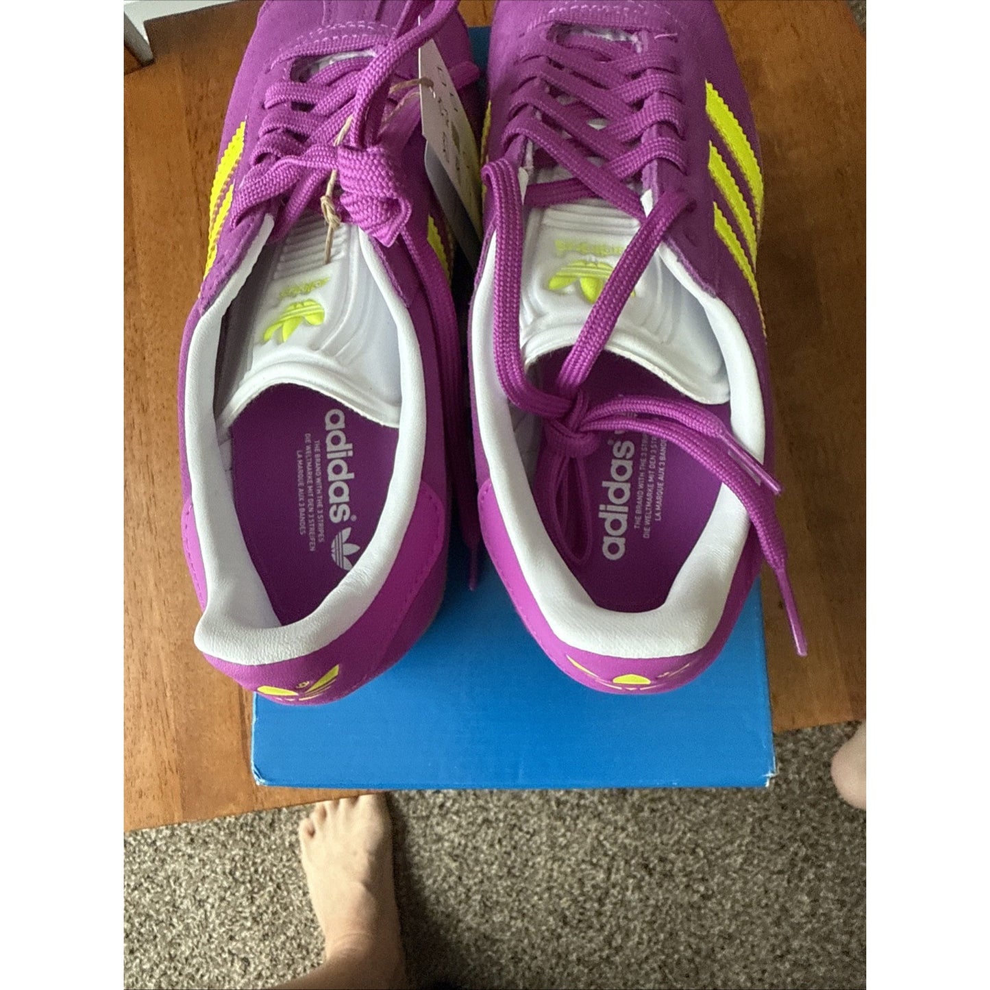 WOMENS ADIDAS ORIGINALS GAZELLE INDOOR_PURPLE BURST/SOLAR YELLOW JI1373-SIZE 5.5 BS236