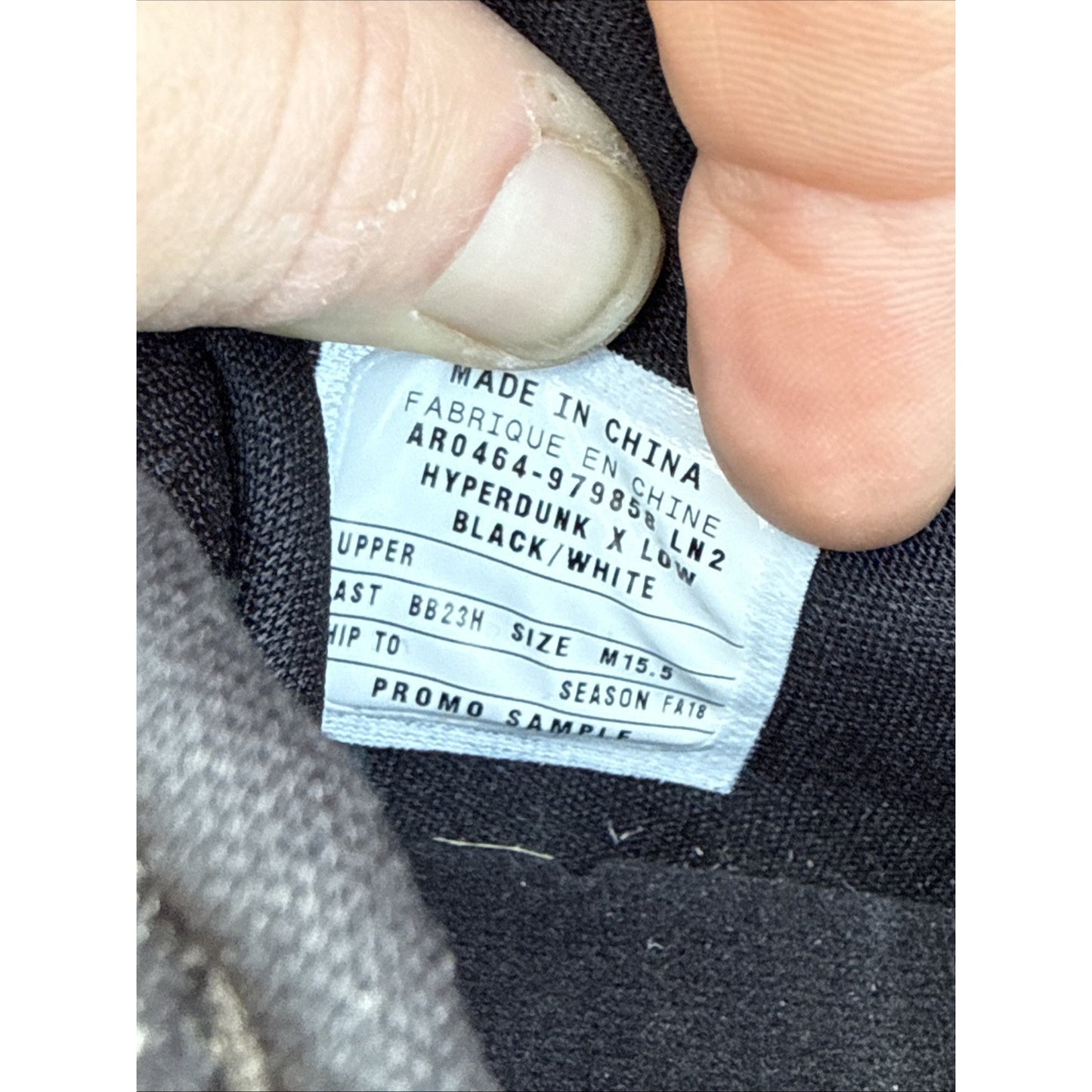 Size 15.5 Hyper Dunk Low Black Promo Sample Tagged
