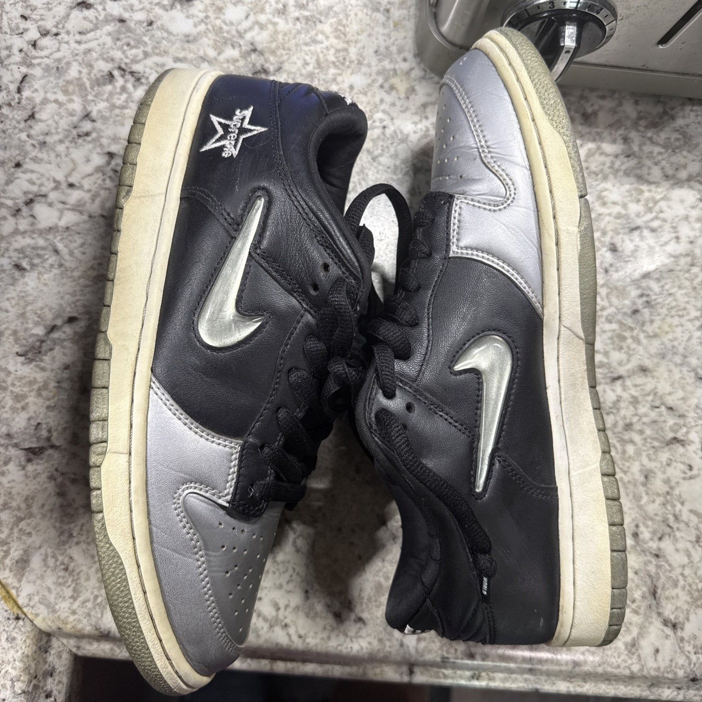 Nike SB Dunk Low Supreme Jewel Swoosh Silver Size 9.5