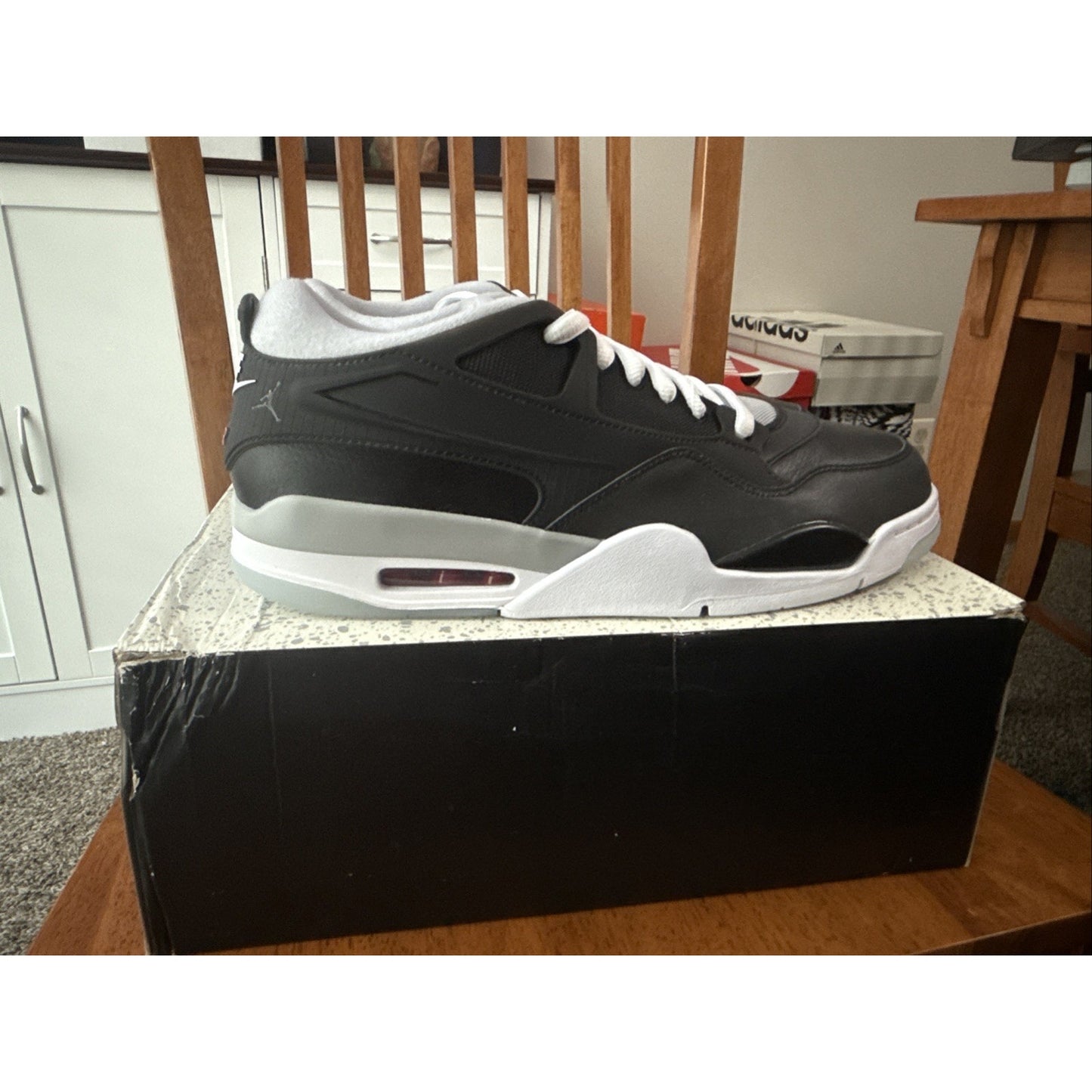 Nike Men's Air Jordan 4 RM PRM Sneakers Leather Black Grey Size 13 BS147