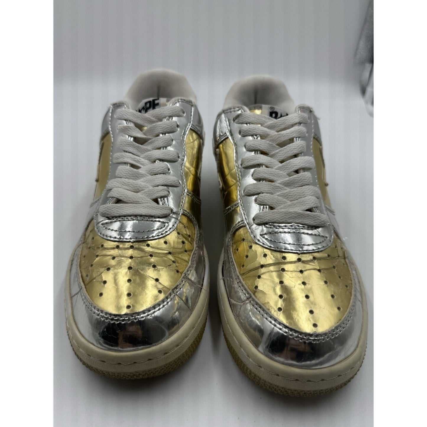 Size 8.5 Bapesta X Nigo Silver And Gold Bape Very Rare