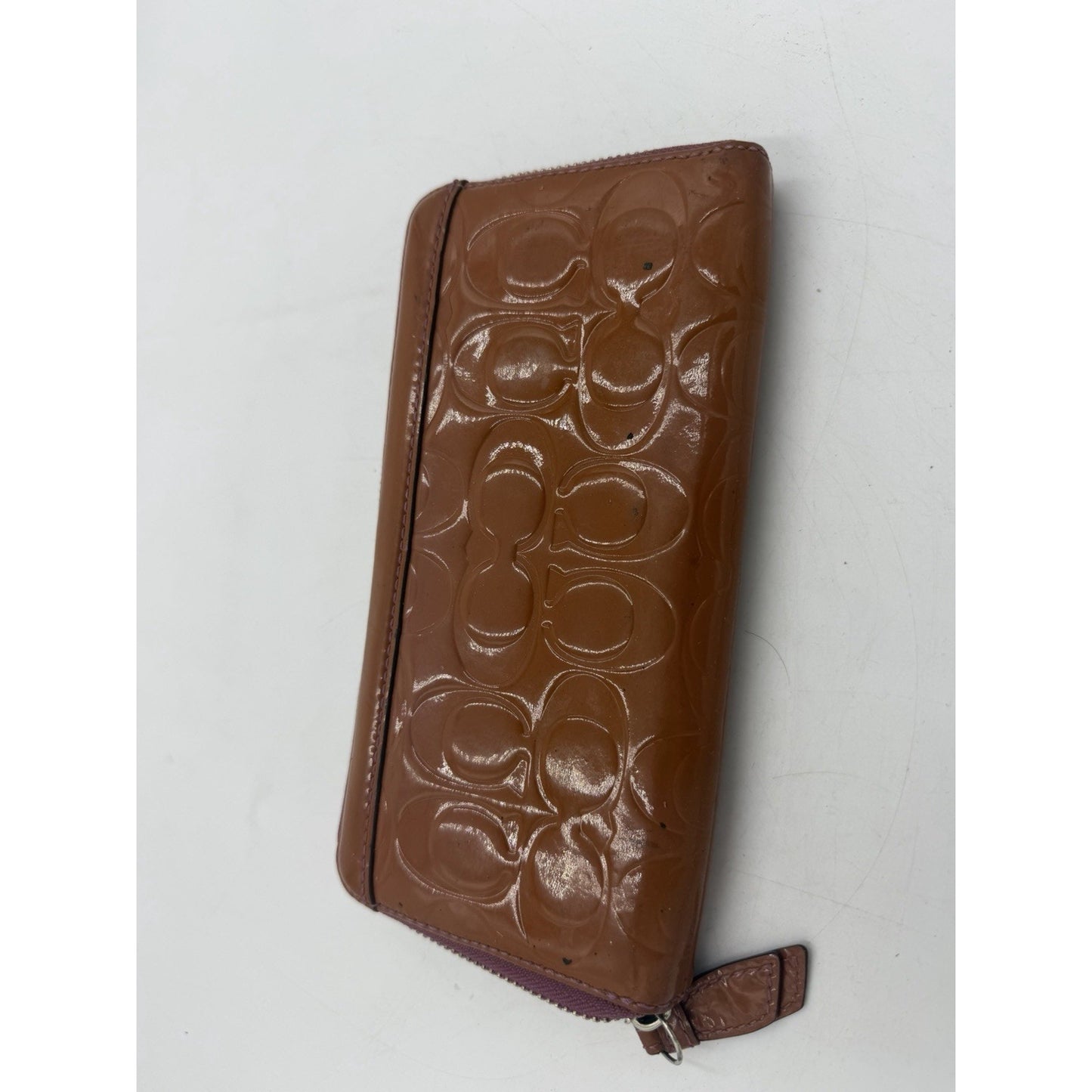 Coach Signature Brown Embossed Patent Wallet