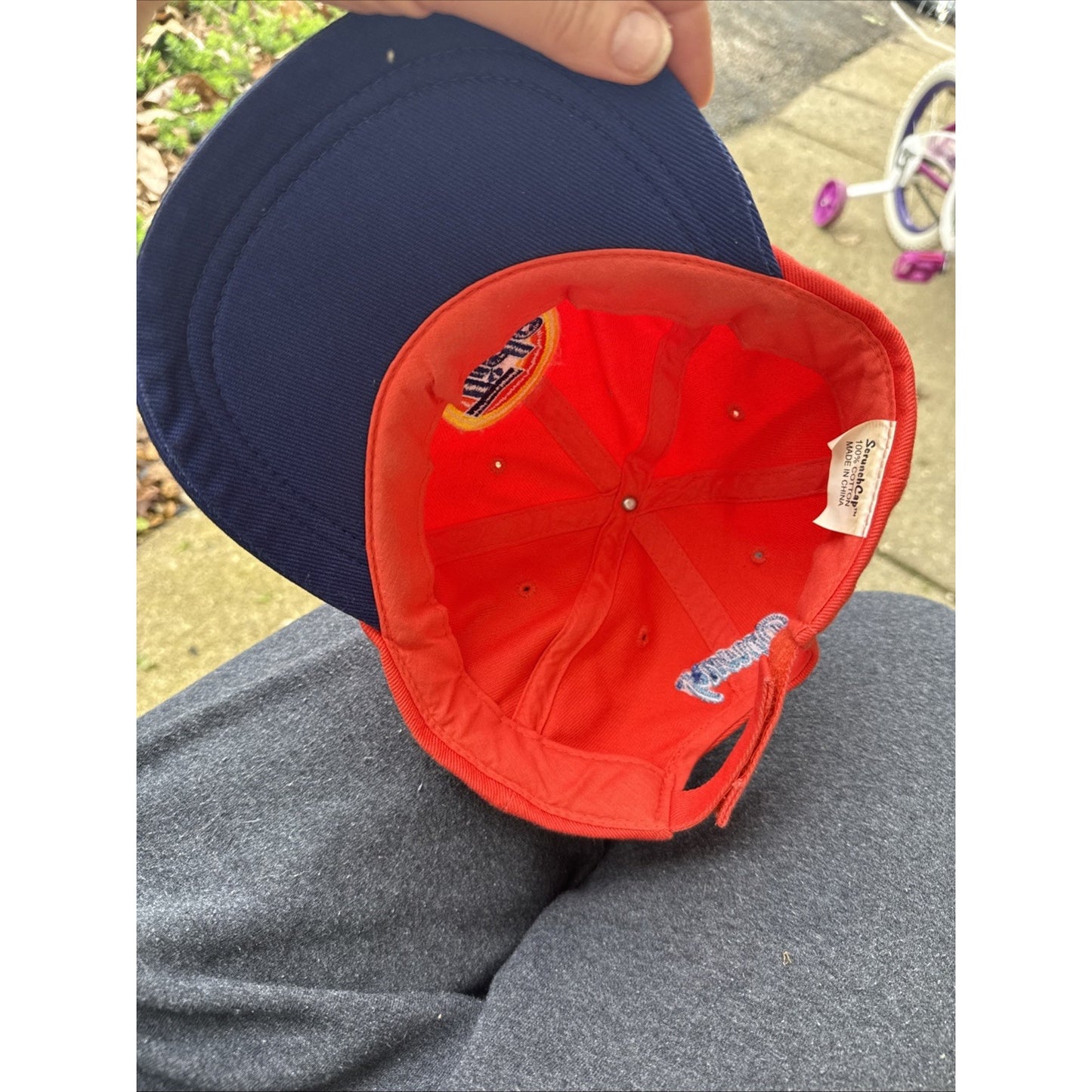 Vintage TIDE RACING Hat SCRUNCH STRAPBACK Baseball Cap DOWNY Retro ORANGE & BLUE