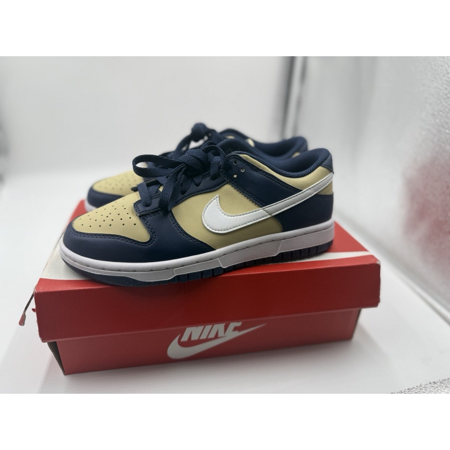 Size 6.5 - Nike Dunk Next Nature Low Navy Gold W