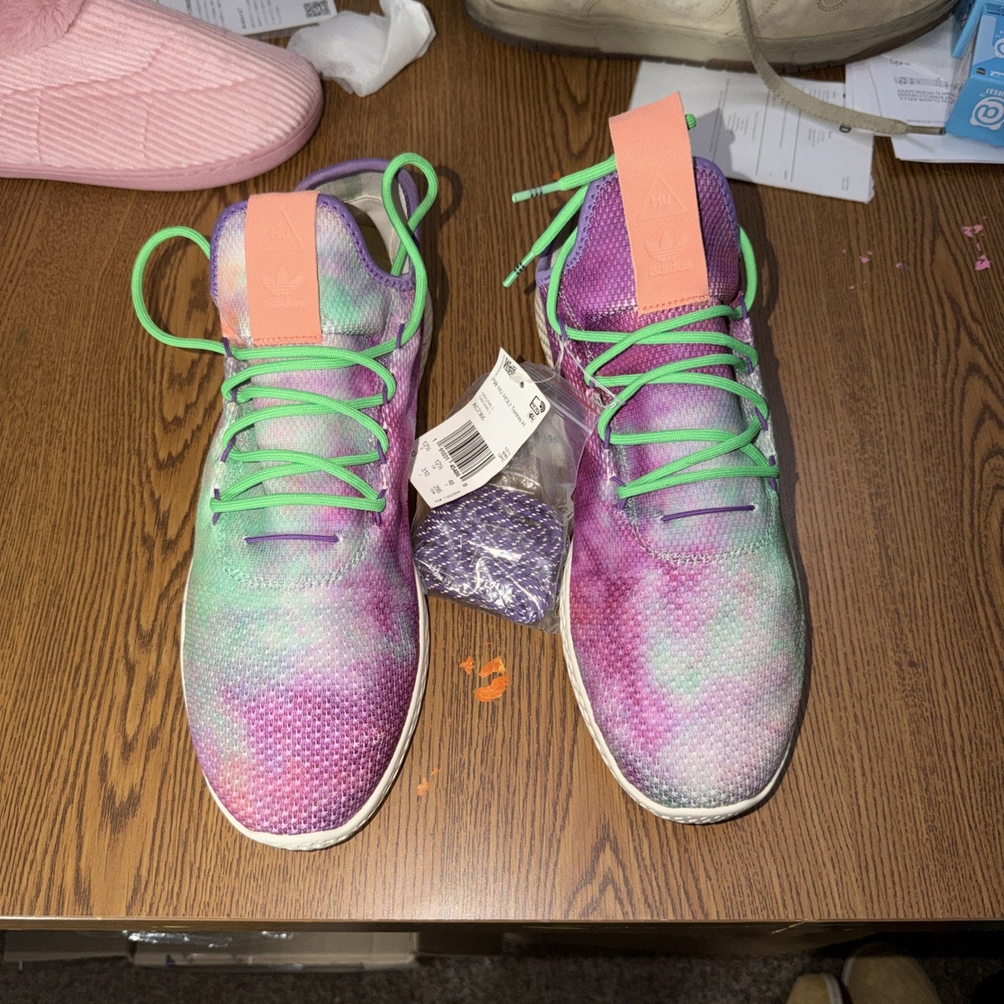 Size 12.5 - Pharrell x adidas Tennis Hu Holi Chalk Coral
