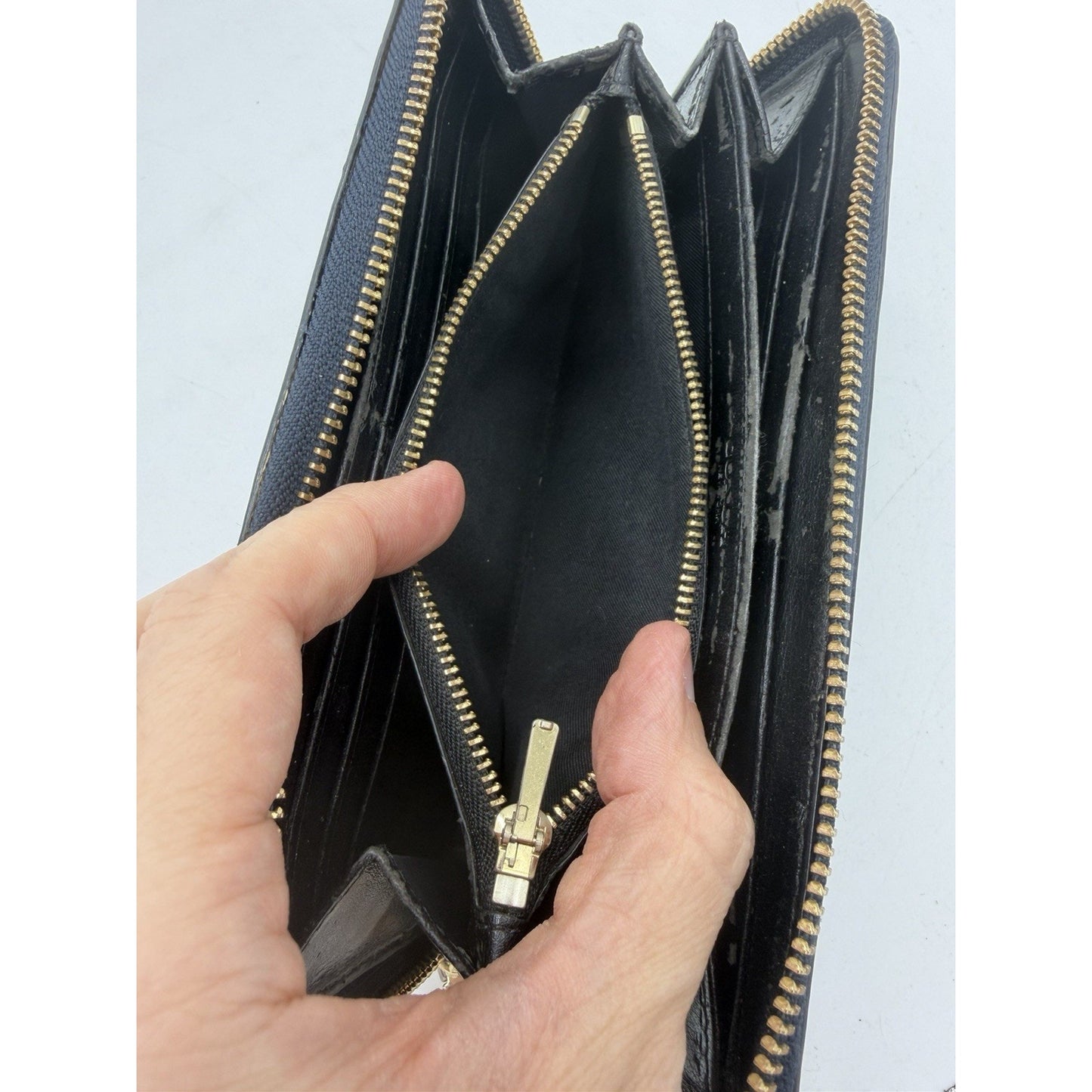 Coach Women Accordion Zip Wallet in Croc Embossed Leather Denim Blue