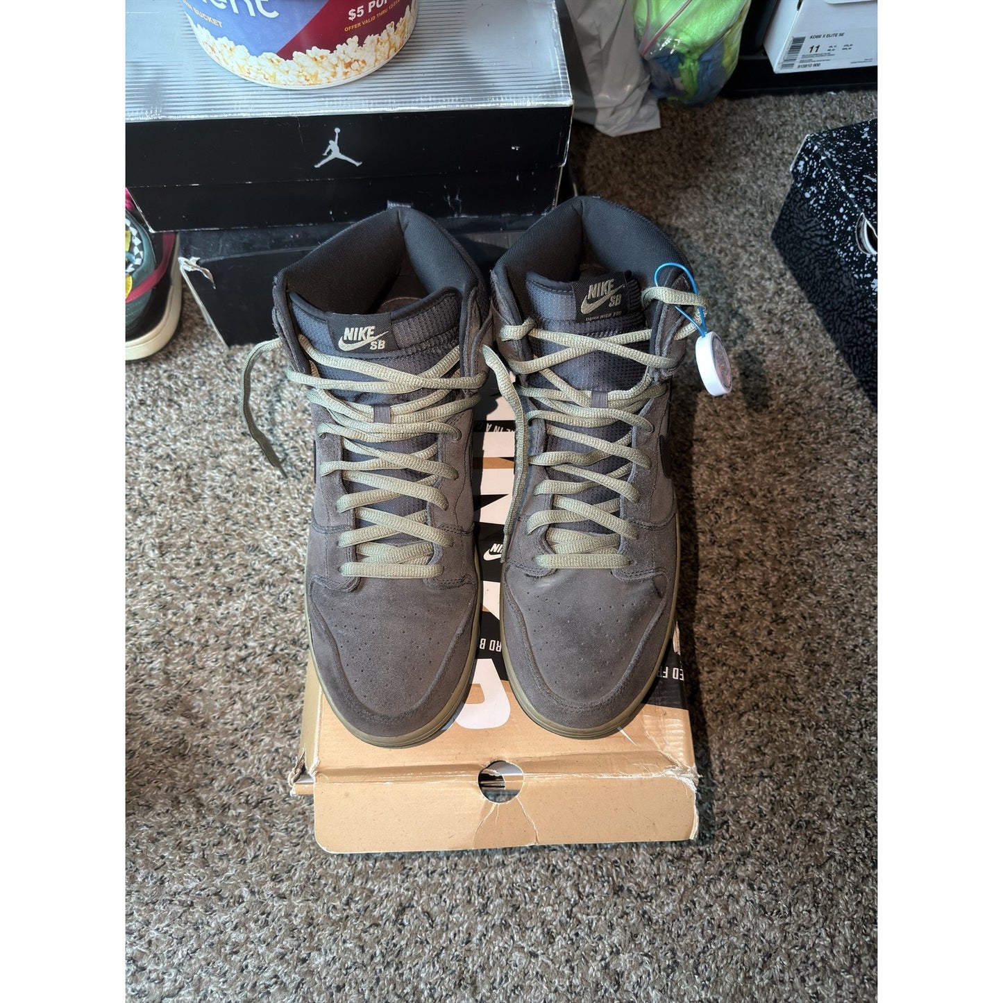 Size 15 - Nike SB Dunk High Anthracite Matte Olve - Pre-Owned