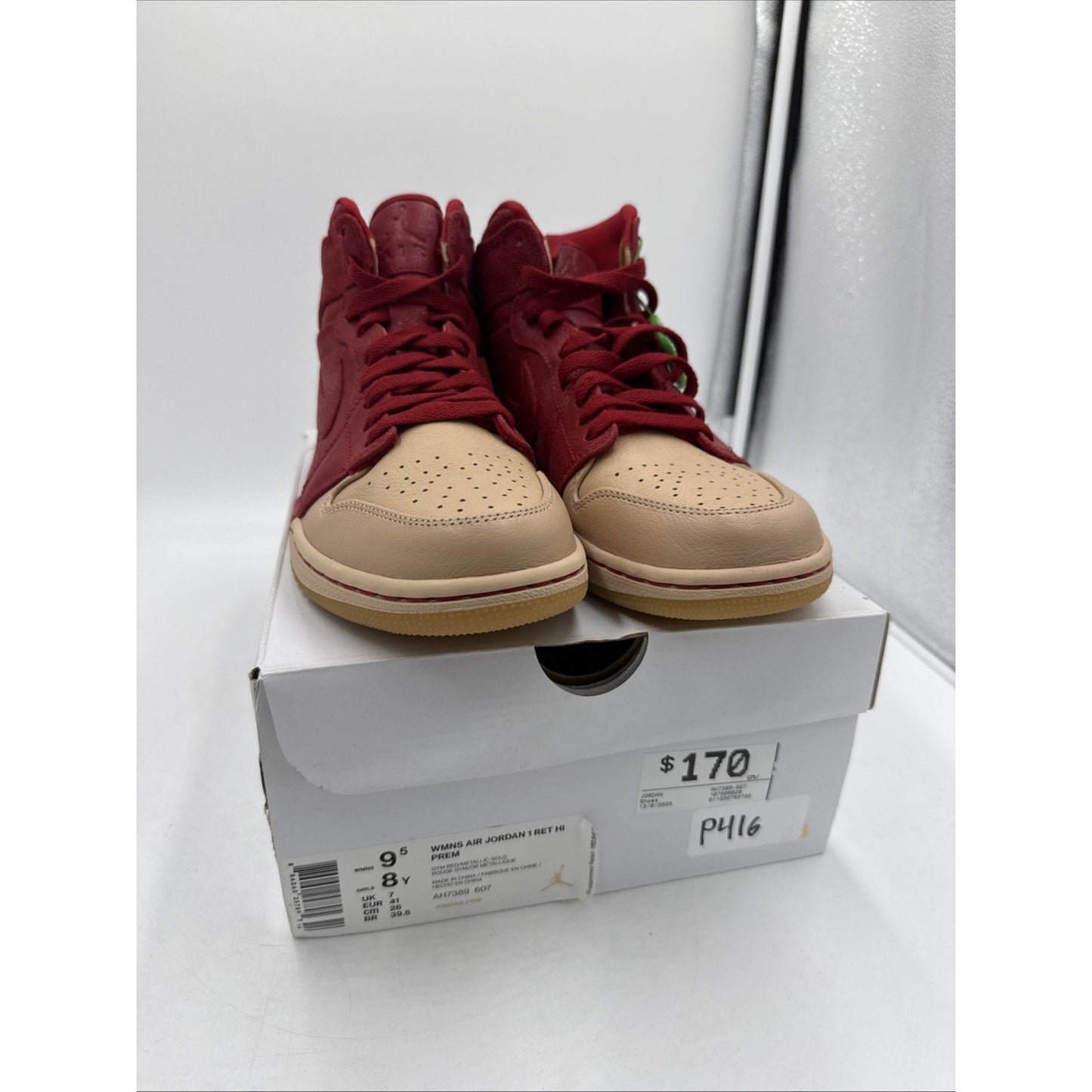 Size 9.5 - Air Jordan 1 Retro Premium High Dipped Toe - Red W